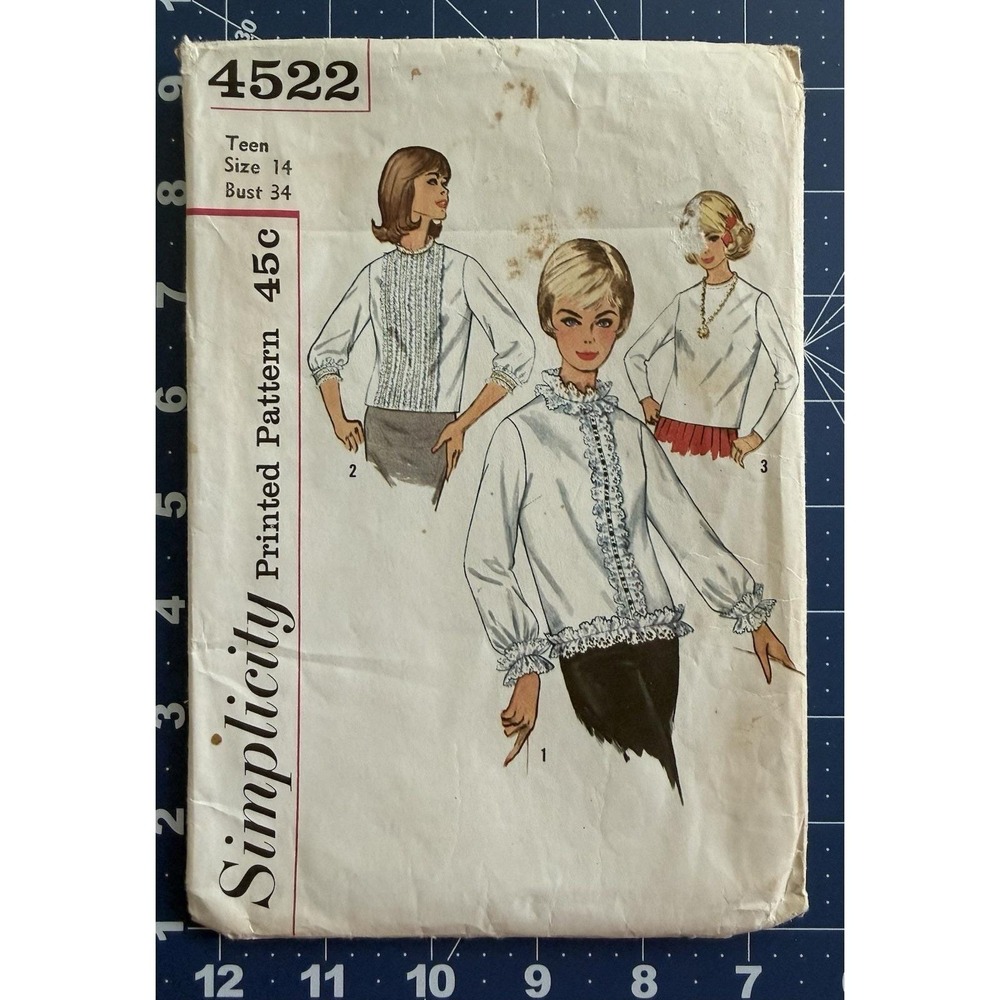 Simplicity Pattern 4522 Teens' Set Of‎ Blouses 3-Versions Size 14 CUT Complete